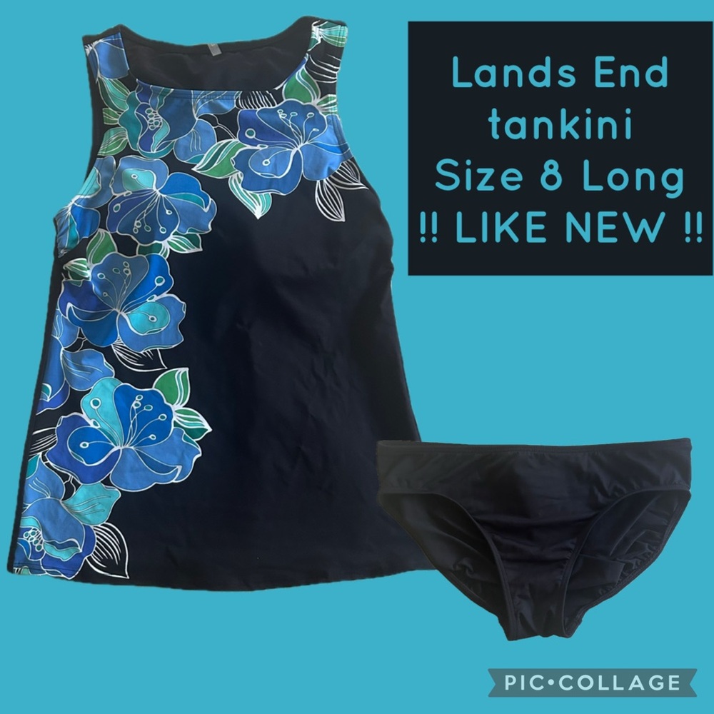 Lands’ End Floral Tankini Set Size 8 Long – Modest Fit, EUC